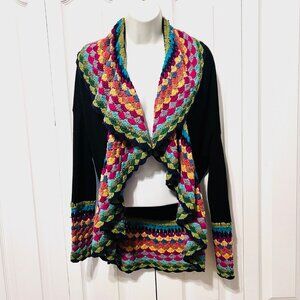 Double Zero For Anthropologie-Crochet Edging Knit Open Front Cardigan Sweater-Md